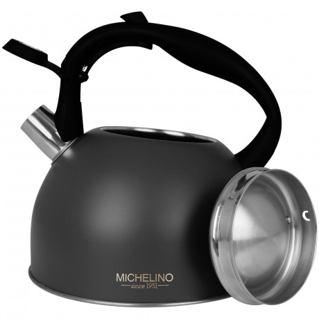 Michelino Wasserkessel Flotenkessel 2,5 Liter mit Farbwahl, Edelstahl, Wasserkocher Kessel Pfeifenkessel Teekocher Kaffeekessel Tee Kaffee Grau Чайник Michelino, чайник со свистком, 2,5 литра с выбором цвета, нержавеющая сталь, чайник, чайник со свистком,