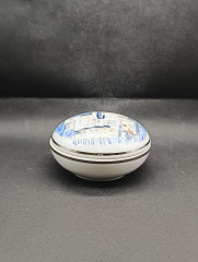 Набор винтажный - кружка немецкая пивная и шкатулка Lubero / R.Nock &quot;Почетный дар муниципалитета Офтерсхайм&quot; с изображением города, кружка 18 см (0.5 л), шкатулка - 13.5 см, фарфор, Германия, 1970-80гг.