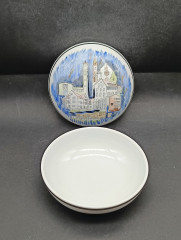 Набор винтажный - кружка немецкая пивная и шкатулка Lubero / R.Nock &quot;Почетный дар муниципалитета Офтерсхайм&quot; с изображением города, кружка 18 см (0.5 л), шкатулка - 13.5 см, фарфор, Германия, 1970-80гг.