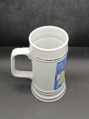 Набор винтажный - кружка немецкая пивная и шкатулка Lubero / R.Nock "Почетный дар муниципалитета Офтерсхайм" с изображением города, кружка 18 см (0.5 л), шкатулка - 13.5 см, фарфор, Германия, 1970-80гг.