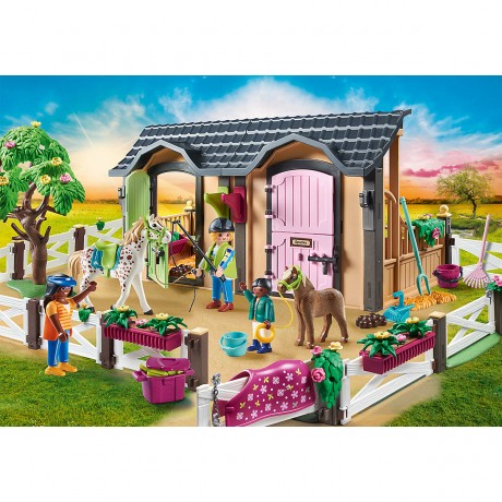 PLAYMOBIL 3er Set: 70510 Ponycamp-Ubernachtungswagen + 70995 Reitunterricht mit Pferdeboxen + 70999 Pferdeset 3x Pferde: Friese Набор из 3 штук: 70510 Пони-лагерь для ночлега + 70995 Уроки верховой езды с конюшнями + 70999 Комплект для лошадей 3 лошади: ф