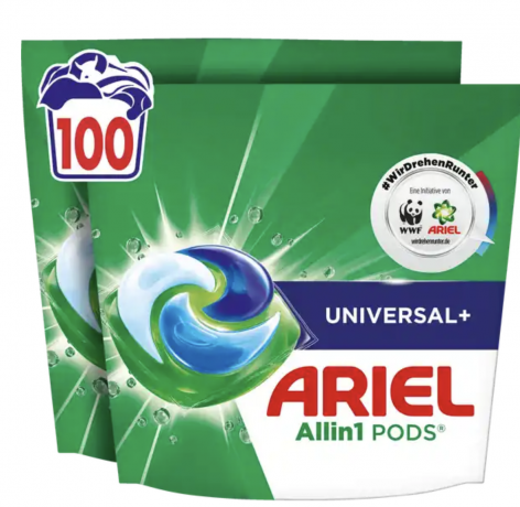 Ariel Vollwaschmittel Flussig All-in-1 Pods Universal Grobpackung 100WL, Капсулы универсальные All-in-1 для стирки 100 штук
