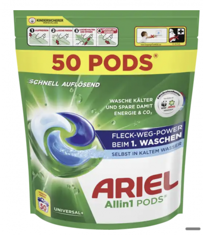 Ariel Vollwaschmittel Flussig All-in-1 Pods Universal Grobpackung 100WL, Капсулы универсальные All-in-1 для стирки 100 штук