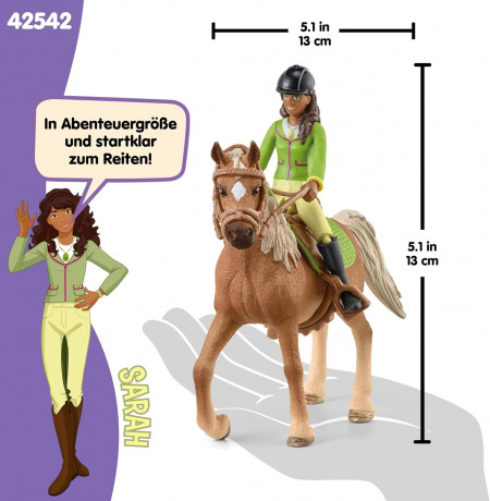 Schleich Horse Club 42542 Игровой набор Сара и Мистери (Германия), фигурка наездницы, лошадь арабская кобыла, седло, уздечка, шлем, ручная роспись, от 5 лет