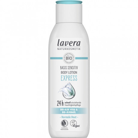 LAVERA Basis Sensitiv Body Lotion Express, 250 ml, Лавера Лосьон для тела экспресс-увлажнение, био-алоэ вера и жожоба, быстрое впитывание, 250 мл