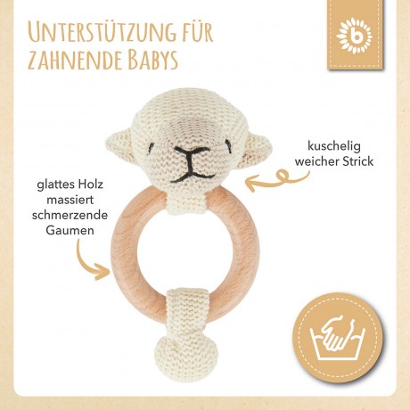 bieco Greifling Holz Natur Baby Beissring Gehakelt Rassel O 8cm Greifring Zahnungshilfe Greiflinge Игрушка-клатч из натурального дерева