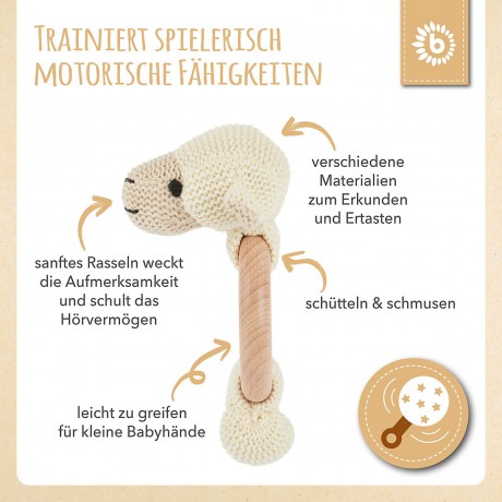 bieco Greifling Holz Natur Baby Beissring Gehakelt Rassel O 8cm Greifring Zahnungshilfe Greiflinge Игрушка-клатч из натурального дерева