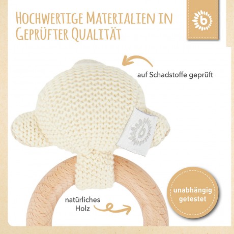 bieco Greifling Holz Natur Baby Beissring Gehakelt Rassel O 8cm Greifring Zahnungshilfe Greiflinge Игрушка-клатч из натурального дерева