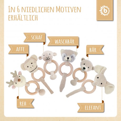 bieco Greifling Holz Natur Baby Beissring Gehakelt Rassel O 8cm Greifring Zahnungshilfe Greiflinge Игрушка-клатч из натурального дерева