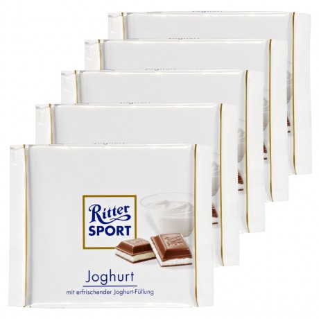 Ritter Sport (Риттер Спорт) Tafelschokolade Joghurt Gefullte Vollmilchschokolade mit Magermilch Joghurt Creme (45 %), 5 шт. по 100 г Упаковка 500 г