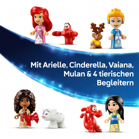 LEGO Disney Princess Adventskalender 2026 43298, LEGO Disney Princess адвент-календарь 2026 с Ариэль, Золушкой, Моаной, Мулан и мини-моделями, 290 деталей, от 5 лет