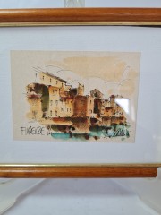 Картина винтажная "Флоренция, вид на мост" / худ. А.Сукуллиа, в раме, 19,5 х 15 см, Италия, 1994 год.