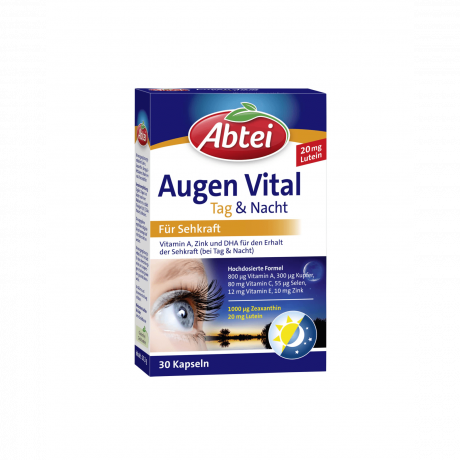 Abtei Augen Vital Tag & Nacht Kapseln, 30 St Витаминный комплекс А, C, E, B2, DHA, цинк, селен и медь для глаз: день и ночь, 30 штук