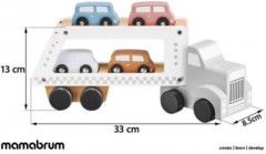 mamabrum Autotransporter aus Holz mit Fahrzeugen mit 1 Lastwagen und 4 Holzautospielzeugen Spielzeugauto Деревянный автовоз с транспортными средствами с 1 грузовиком и 4 деревянными игрушечными машинками