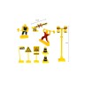 Debuy Verkehrsschilder fur Baufahrzeuge Zubehor fur Kranturme Beschilderung und Ornamente Plastic Pull Back Car Set Spielzeug Дорожные знаки для строительной техники