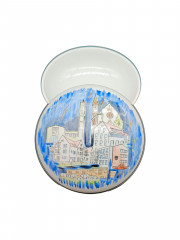 Шкатулка винтажная Lubero / R.Nock &quot;Почетный дар муниципалитета Офтерсхайм&quot; с изображением города, 13.5 см, фарфор, Германия, 1970-80гг.