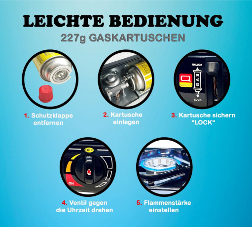 ROYALTRONIC ROYALTRONIC Gaskocher Campingkocher inkl. Kartuschen und Koffer, (Campingkocher Set mit Kartuschen, Campingkocher Set) Походная газовая плита ROYALTRONIC, включая катриджи и футляр (набор походной печи с картриджами, набор походной печи)