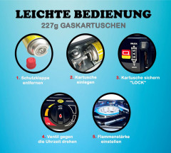 ROYALTRONIC ROYALTRONIC Gaskocher Campingkocher inkl. Kartuschen und Koffer, (Campingkocher Set mit Kartuschen, Campingkocher Set)  Походная газовая плита ROYALTRONIC, включая катриджи и футляр (набор походной печи с картриджами, набор походной печи)