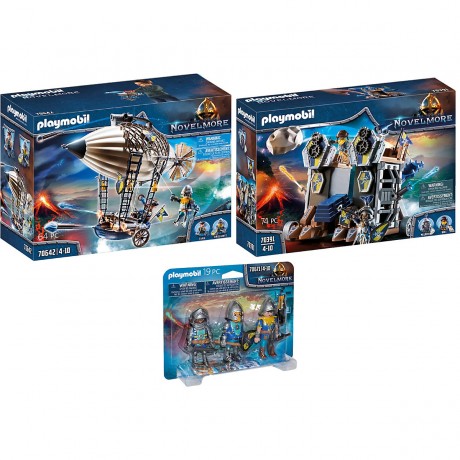 PLAYMOBIL 3er Set: 70642 Novelmore Darios Zeppelin + 70391 Novelmore Mobile Katapultfestung + 70671 3er Set Novelmore Ritter Набор из 3 предметов: 70642 Novelmore Darios Zeppelin + 70391 Novelmore Mobile Catapult Fortress + 70671 Набор из 3 рыцарей Novelm