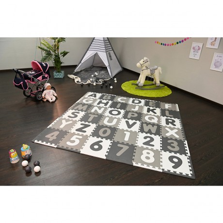 KNORR Toys Puzzlematte Alphabet + Zahlen grau-weiss Коврик-пазл алфавит + цифры серо-белый