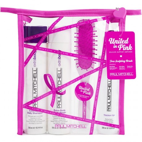 Paul Mitchell (Поль Митчелл) Extra Body Blow Out Cancer Kit United in Pink, Extra-Body Daily Rinse 300 мл + Thicken Up 200 мл + Extra-Body Daily Shampoo Шампунь 300 мл + Sculpting Brush / 1 шт.