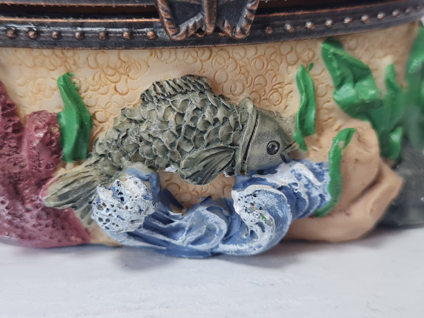 Шкатулка винтажная, с дельфинами и морским узором, фарфор, 7 x 8 см, Германия, 1960-70гг.