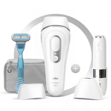 Braun IPL System quot;Silk-expert Pro PL3129 + Mini-Gesichtsrasiererquot; in Weiss & Silber  Система IPL &quot;Silk-expert Pro PL3129 + Mini Face Shaver&quot; в белом и серебристом