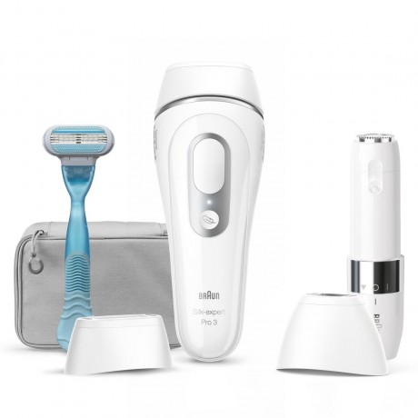 Braun IPL System quot;Silk-expert Pro PL3129 + Mini-Gesichtsrasiererquot; in Weiss & Silber  Система IPL &quot;Silk-expert Pro PL3129 + Mini Face Shaver&quot; в белом и серебристом