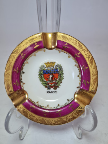 Пепельница винтажная Limoges Francce, бело-красный фарфор "Герб Парижа", 10,5 x 2 см, Франция, 1960-70гг.