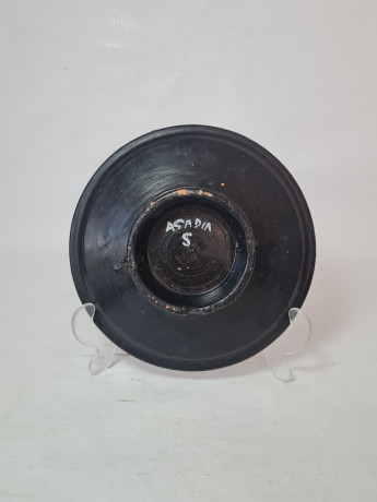 Тарелка декоративная винтажная Agadir Marokko, черная керамика с красочным цветочным декором, 18,5 x 4,5 см, Марокко, 1950-60гг.