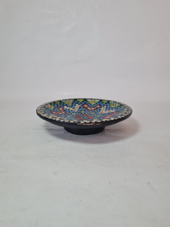 Тарелка декоративная винтажная Agadir Marokko, черная керамика с красочным цветочным декором, 18,5 x 4,5 см, Марокко, 1950-60гг.