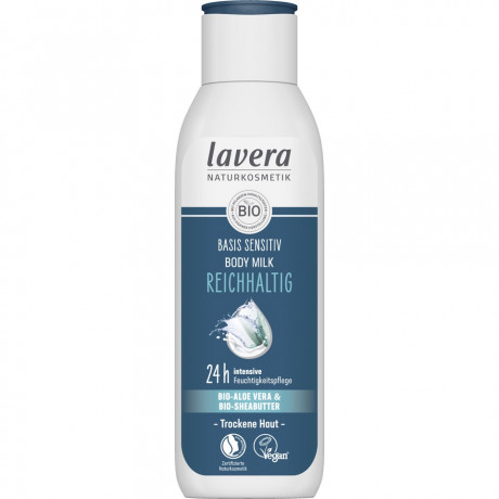 LAVERA Basis Sensitiv Body Milk Reichhaltig, 250 ml, Лавера Молочко для тела питательное, био-алоэ вера и макадамия, для сухой кожи, 250 мл