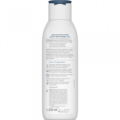 LAVERA Basis Sensitiv Body Milk Reichhaltig, 250 ml, Лавера Молочко для тела питательное, био-алоэ вера и макадамия, для сухой кожи, 250 мл