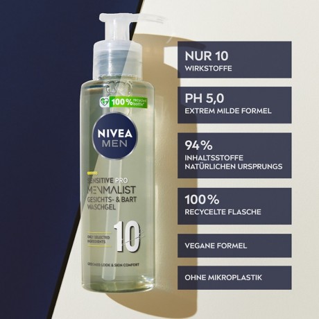 Nivea Sensitive Pro Menmalist Gesicht- Und Bart Waschgel Гель для мытья лица и бороды Sensitive Pro Menmalist