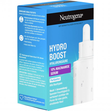 Neutrogena Hydro Boost 10% Niacinamide Serum, 30 ml, Neutrogena Hydro Boost Сыворотка с 10% ниацинамида и гиалуроновой кислотой без отдушки, 30 мл