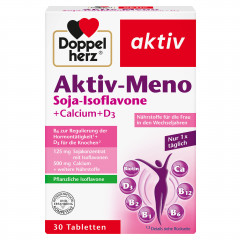 Doppelherz Aktiv-Meno Soja-Isoflavone + Calcium + D3, 30 Tabletten, 52,1 g, Комплекс для женщин в период менопаузы с изофлавонами сои, кальцием и витамином D3 для поддержания костей, 30 таблеток, 52,1 г