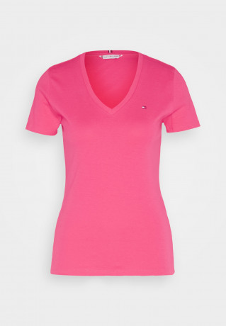Tommy Hilfiger SLIM CODY NECK Print T-shirt bright cerise pink SLIM CODY NECK Футболка с принтом ярко-вишнево-розовый