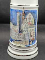 Кружка немецкая пивная винтажная Lubero / R.Nock &quot;Почетный дар муниципалитета Офтерсхайм&quot; с изображением города, 0.5 л, 18 см, фарфор, Германия, 1970-80гг.