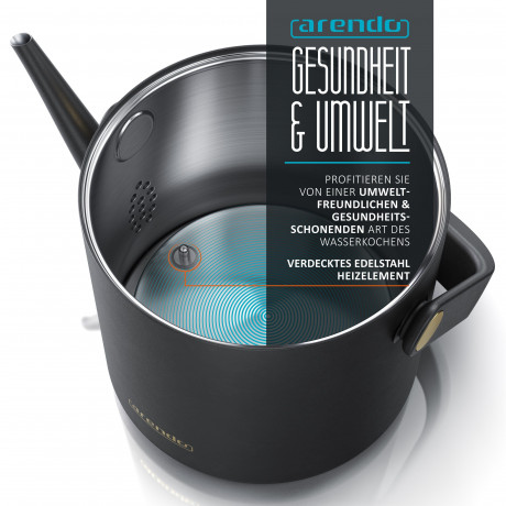 Arendo Arendo Wasserkocher, 0,5 l, 1000 W, Edelstahl, Warmhaltefunktion, Temperatureinstellung 40° 100°  Чайник Arendo, 0,5 л, 1000 Вт, нержавеющая сталь, функция поддержания тепла, регулировка температуры 40° 100°
