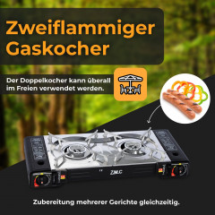 ZMC ZMC Gaskocher Doppel Campingkocher 2 flammig MSF-1a 227g Gaskartusche + LPG Anschluss, (Herd 2in1 DOPPEL 2Fach Gasherd Gas Ofen Butan Kochfeld), 2 flammig Camping Gas Kocher Outdoor Campingkocher  Газовая плита ZMC двойная походная плита 2-пламенная г