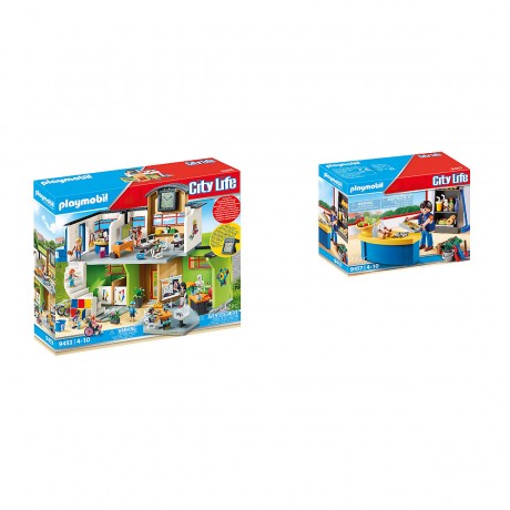PLAYMOBIL 2er Set: 9453 Grosse Schule mit Einrichtung + 9457 Hausmeister mit Kiosk Набор из 2 предметов: 9453 Большая школа с мебелью + 9457 Дворник с киоском