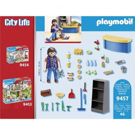 PLAYMOBIL 2er Set: 9453 Grosse Schule mit Einrichtung + 9457 Hausmeister mit Kiosk Набор из 2 предметов: 9453 Большая школа с мебелью + 9457 Дворник с киоском