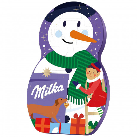 Milka Adventskalender 2STK Авдент-календарь 2025 Снеговик, 24 сладких сюрприза, 28см x 43см, 2 штуки 213 грамм