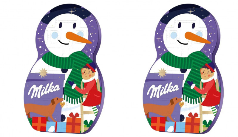 Milka Adventskalender 2STK Авдент-календарь 2025 Снеговик, 24 сладких сюрприза, 28см x 43см, 2 штуки 213 грамм
