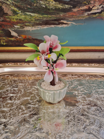 Статуэтка винтажная миниатюрная "Цветы в горшке", керамика, 10 x 9 см, Германия, 1960-70гг.