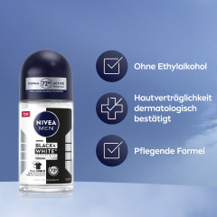 NIVEA MEN Black &amp; White Invisible Original Anti-Transpirant Roll-On, 50 ml, Нивеа Мужской антиперспирант ролик, невидимый, защита одежды от пятен, 72ч защита, 50 мл