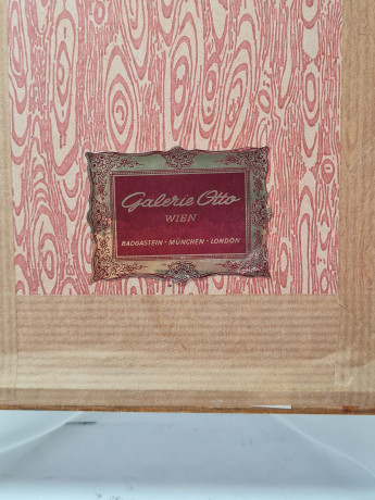 Картина в деревянной раме винтажная "Галерея Отто, Вена", 19 x 14,5 x 1,5 см, Австрия, 1970-80гг.