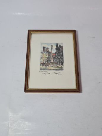 Картина в деревянной раме винтажная "Галерея Отто, Вена", 19 x 14,5 x 1,5 см, Австрия, 1970-80гг.