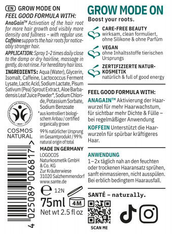 SANTE Grow Mode On Tonikum, 75 ml, Санте Тоник для кожи головы Grow Mode On для ухода за волосами, 75 мл