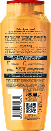 L'Oreal Paris Elvital Anti-Haarbruch Pflegendes Aufbau-Shampoo, 300 ml, Восстанавливающий шампунь с церамидом против ломкости сухих и повреждённых волос, 300 мл